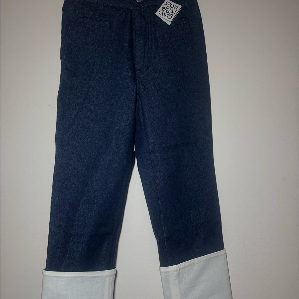 Loewe Dark Navy Jeans with White Turn-Up Hems